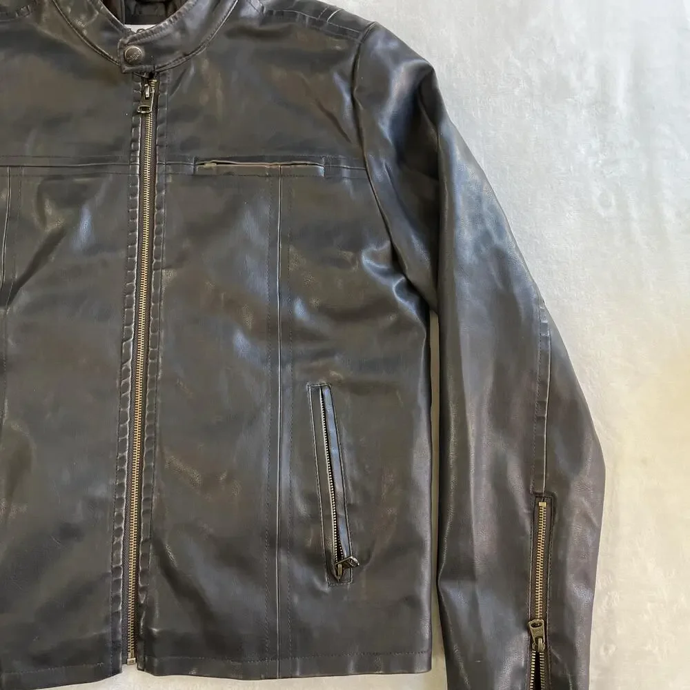 Levi's Jacket Mens Medium Black Faux Leather Hooded Motorcycle Full Zip Lined